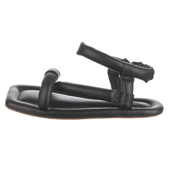 Nanushka Yola Faux Vegan Puff Leather Strappy Open Toe Flat Sandals Black EU 37 - Picture 5 of 14